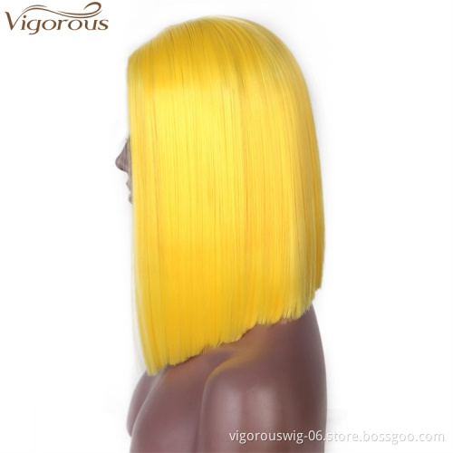 Vigorous Top Quality Short Bob Silky Straight Middle Part Yellow Color Wig Heat Resistant Synthetic Cosplay Wigs For Black Women